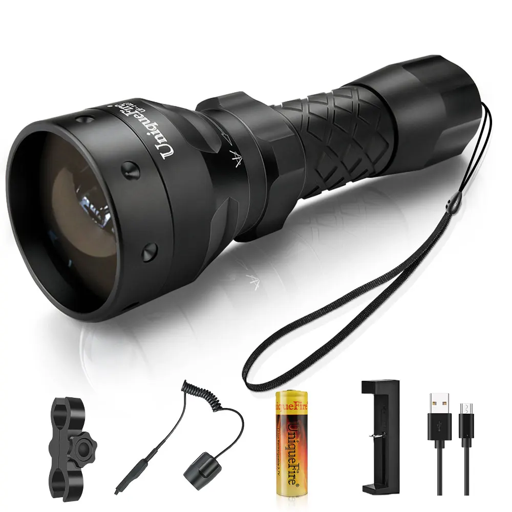 UniqueFire T38 1407 IR850NM/940NM LED Flashlight Night Vision Infrared Light 3 Mode Torch+USB Charger+Remote Switch+Scope Mount