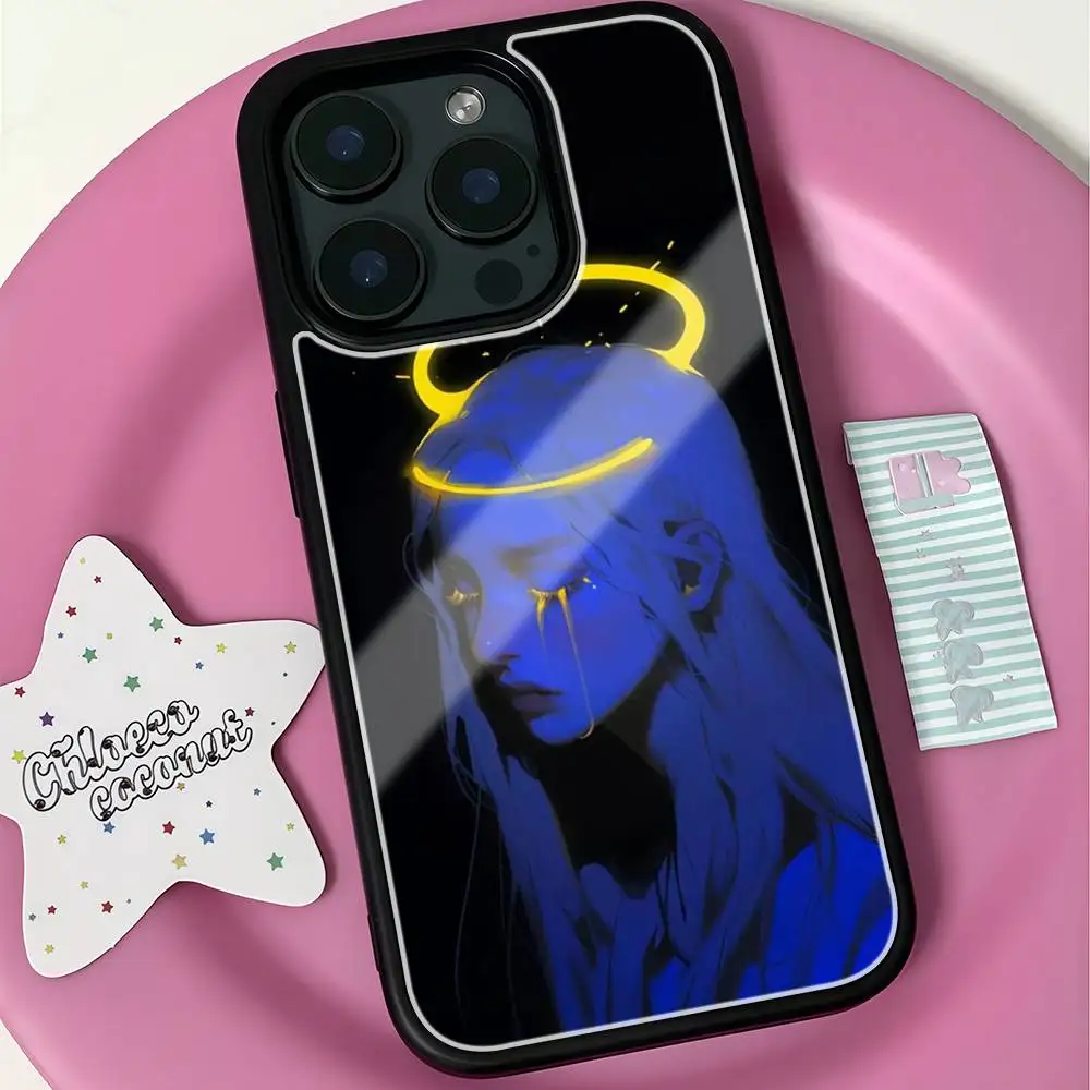 Crying oil Painting Angel For iphone black Hard Plastic 17 Air 16 14 11 15 13 12Pro Max PC TPU phone case Cover