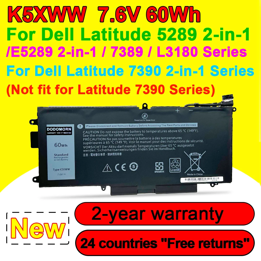 Imagem -01 - Bateria do Portátil para Dell Latitude 7389 7390 Latitude 12 5000 5289 em L3180 E5289 P29s001 P29s002 Série 71tg4 7.6v 60wh K5xww bateria do portatil para dell latitude 7389 7390 latitude 12 5000 5289 em l3180 e5289 p29s001 p29s002 serie 71tg4 76v 60wh k5xww 01
