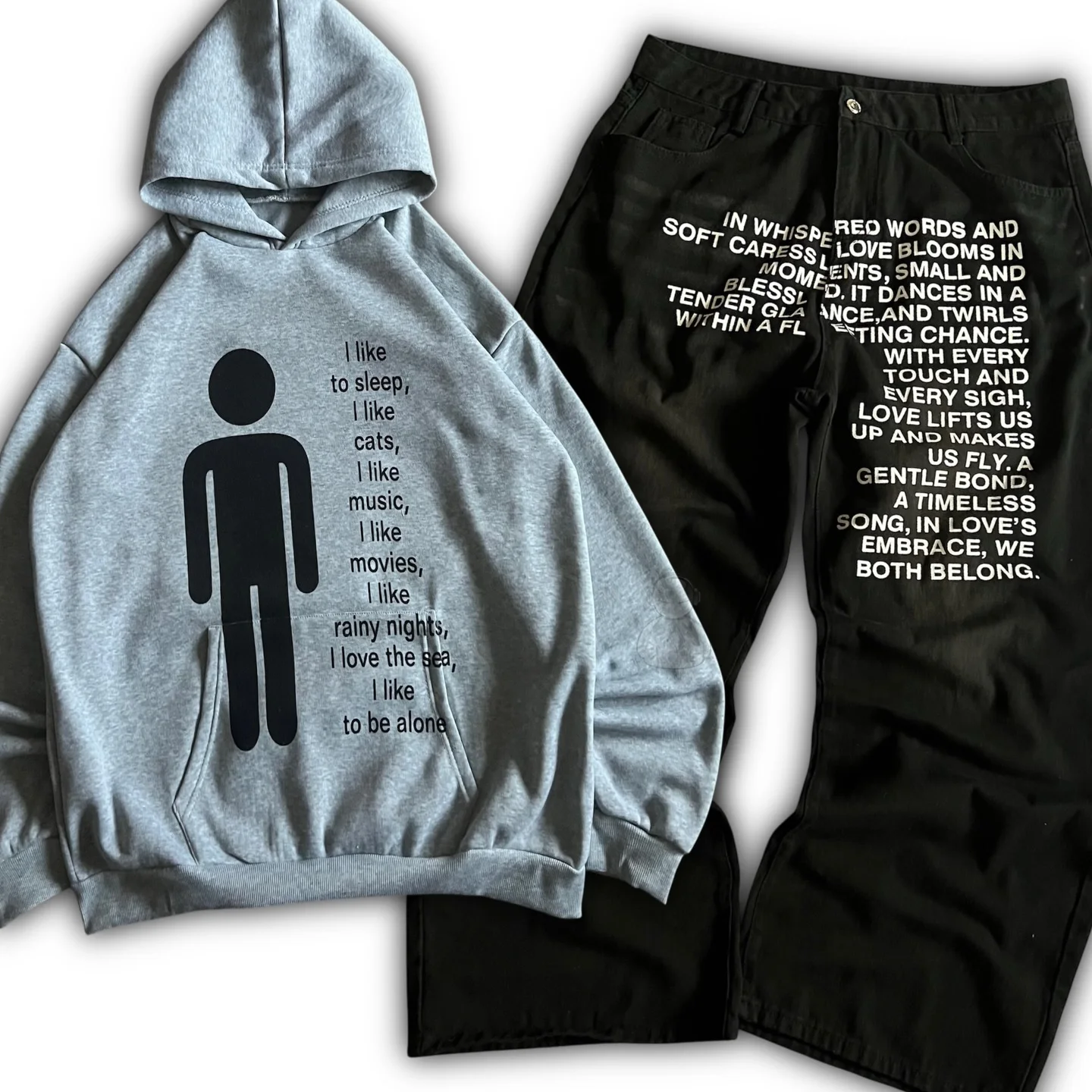 American Pattern Letter Jeans Y2K Men Hoodies Sets Streetwear Gothic Harajuku Hip Hop Men Women Fashion Casual Wide Leg Jeans