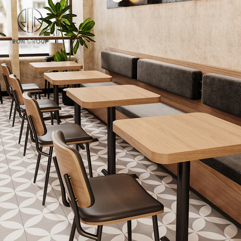 custom.Coffee Shop Fast Food square Cafe Commercial Wood Leather Restaurant Sofa Furniture Booth Seating Table and Chair S