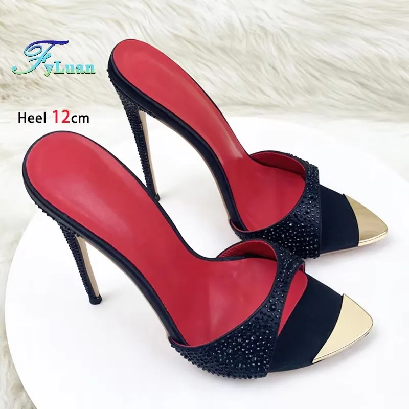 

12CM Super High Heel Slippers Women Pointed Peep Toe Sandals Summer Slip-on Europe and America Large Size Shoes For Female 33-46