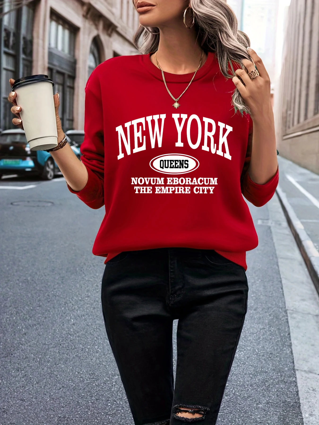 New York Fashion letter print sweatshirt crew neck casual sweatshirt for winter & fall women\'s clothing