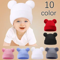 Autumn Winter Baby Warm Knitted Hats With Pom Kids Knit Beanie Hat Solid Color Children Hat For Boys Girls Accessories