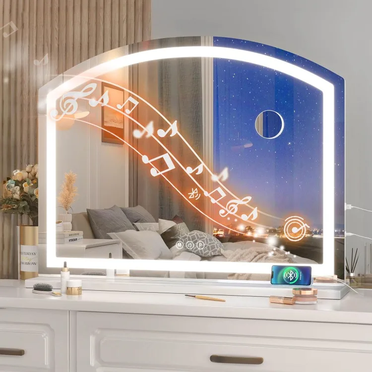 

Косметическое зеркало с подсветкой, зеркало для макияжа с Bluetooth 35,8 x 23,6 дюйма и 10-кратным увеличением, зеркало для макияжа с подсветкой и B