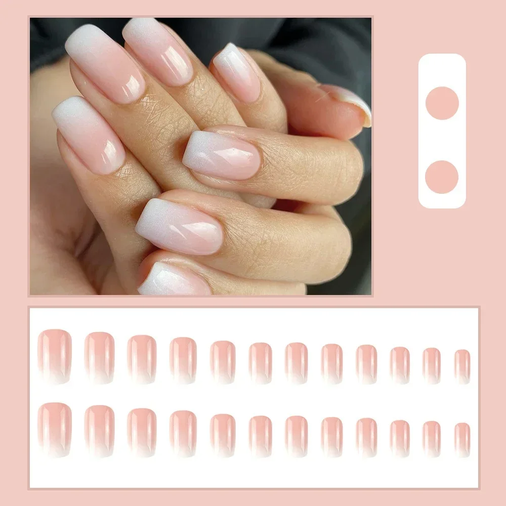 Cute Sweet And Gentle Light Powder Gradient Square Easy To Wear Nails Simple Style Pure Want To Fake Nail Finished