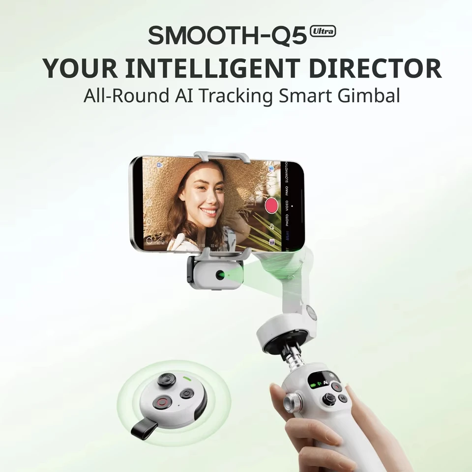 Estabilizador de cardán ZHIYUN Smooth Q5 Ultra con seguimiento AI, Control remoto inalámbrico con detección de movimiento para iPhone, Android, Vlog Live