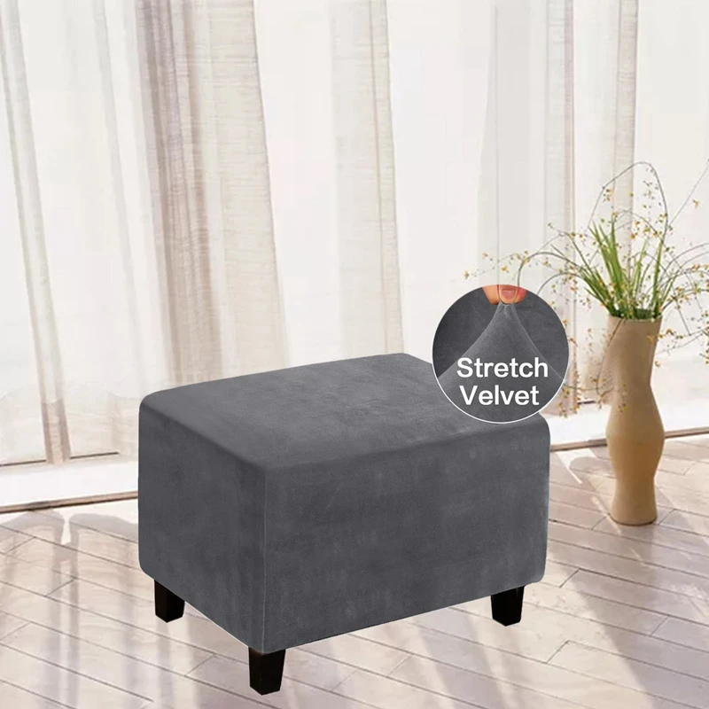 

Velvet Rectangle Stool Cover Elastic Square Footstool Sofa Slipcover Footrest Chair Covers Furniture Covers