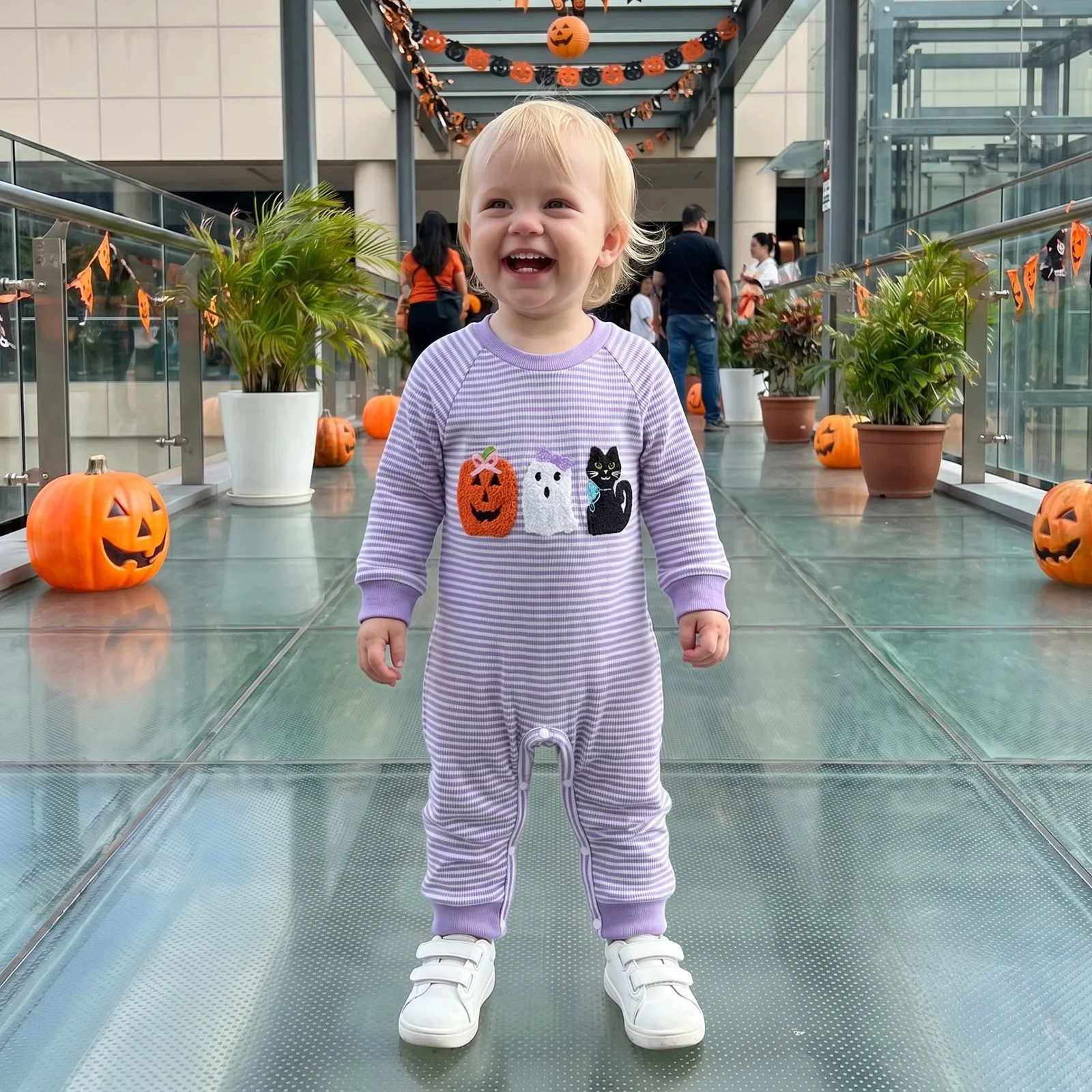 Baby Girl Halloween Romper Embroidered Long Sleeve Sweatshirt Jumpsuit