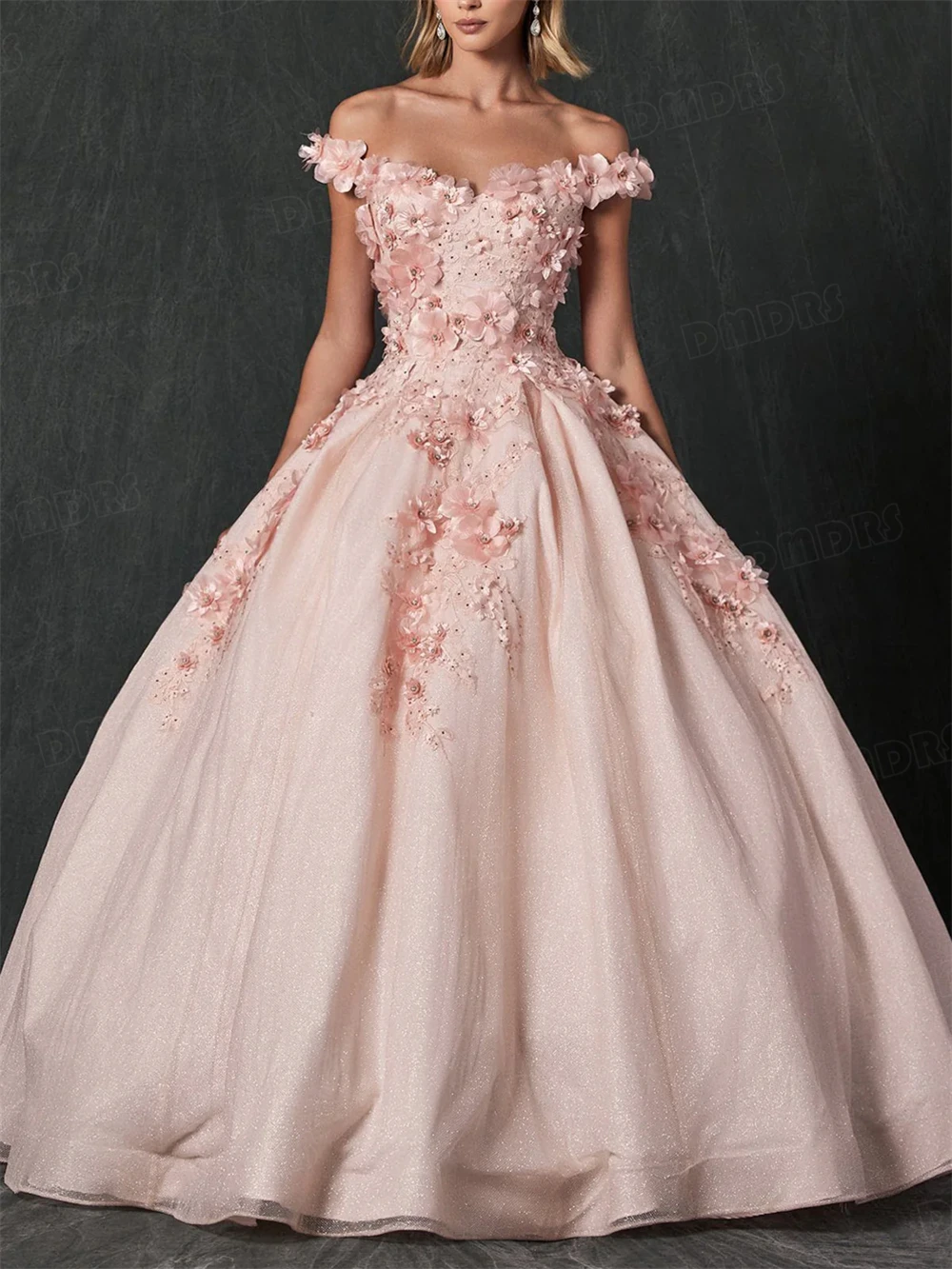 Sweet Flowers Formal Dress for Women Off the Shoulder Quinceanera Dresses A Line Long Customized Prom Party Gowns