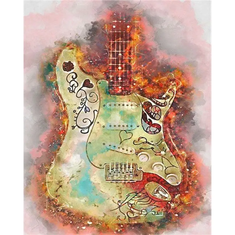 GATYZTORY Farbe Durch Zahlen Gitarre Landschaft DIY 60x75cm Ölgemälde Durch Zahlen Auf Leinwand Landschaft Rahmenlose Digitale wohnkultur