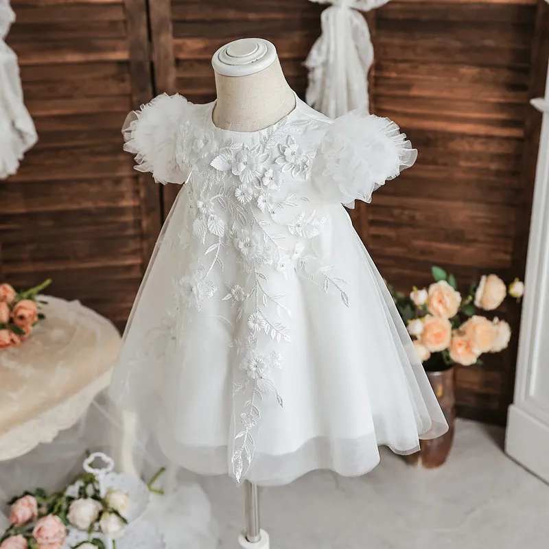 Newborn Baby Girl Dress Party White Baptism Dresses Appliques 1 Year Birthday Princess Dress Lace Christening Gown Baby Clothing