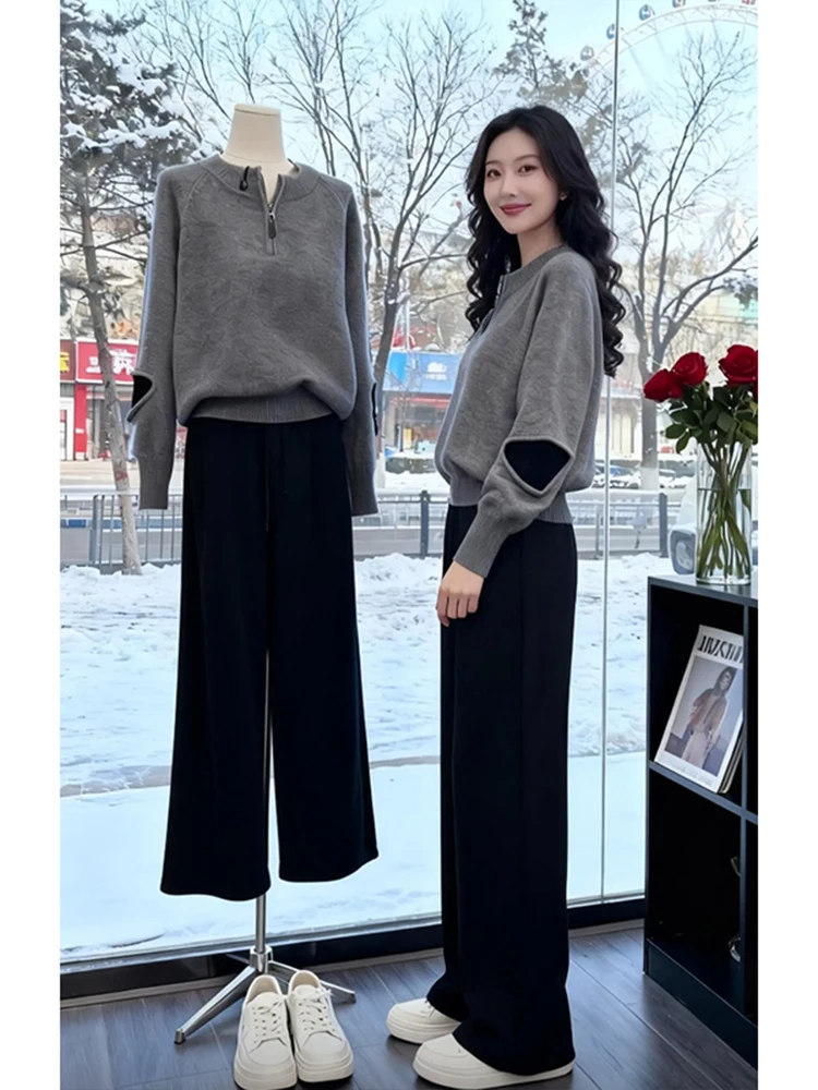 

Женский элитный свитер больших размеров Lazy Sle, осень-зима, новый свободный вязаный топ с внутренней стороны, повседневный удобный свитер с эффектом похудения