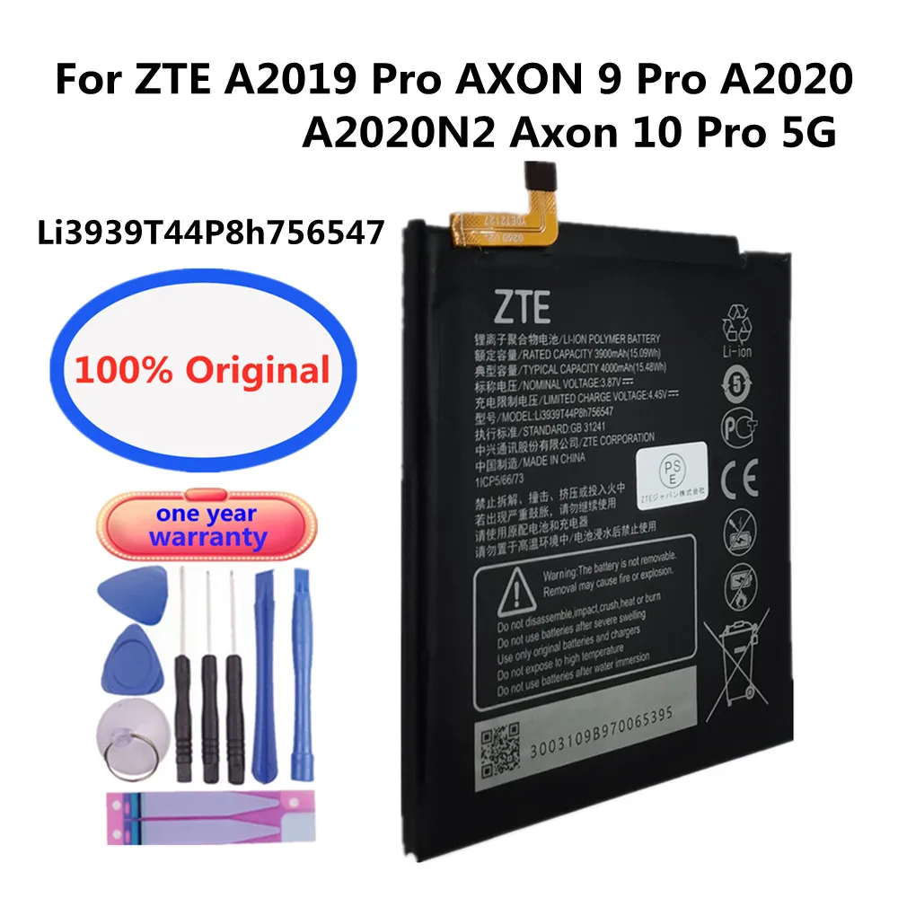 100% Original Battery Li3939T44P8h756547 For ZTE A2019 Pro AXON 9 Pro A2020 A2020N2 Axon 10 Pro 5G Smart Mobile Phone 4000mAh