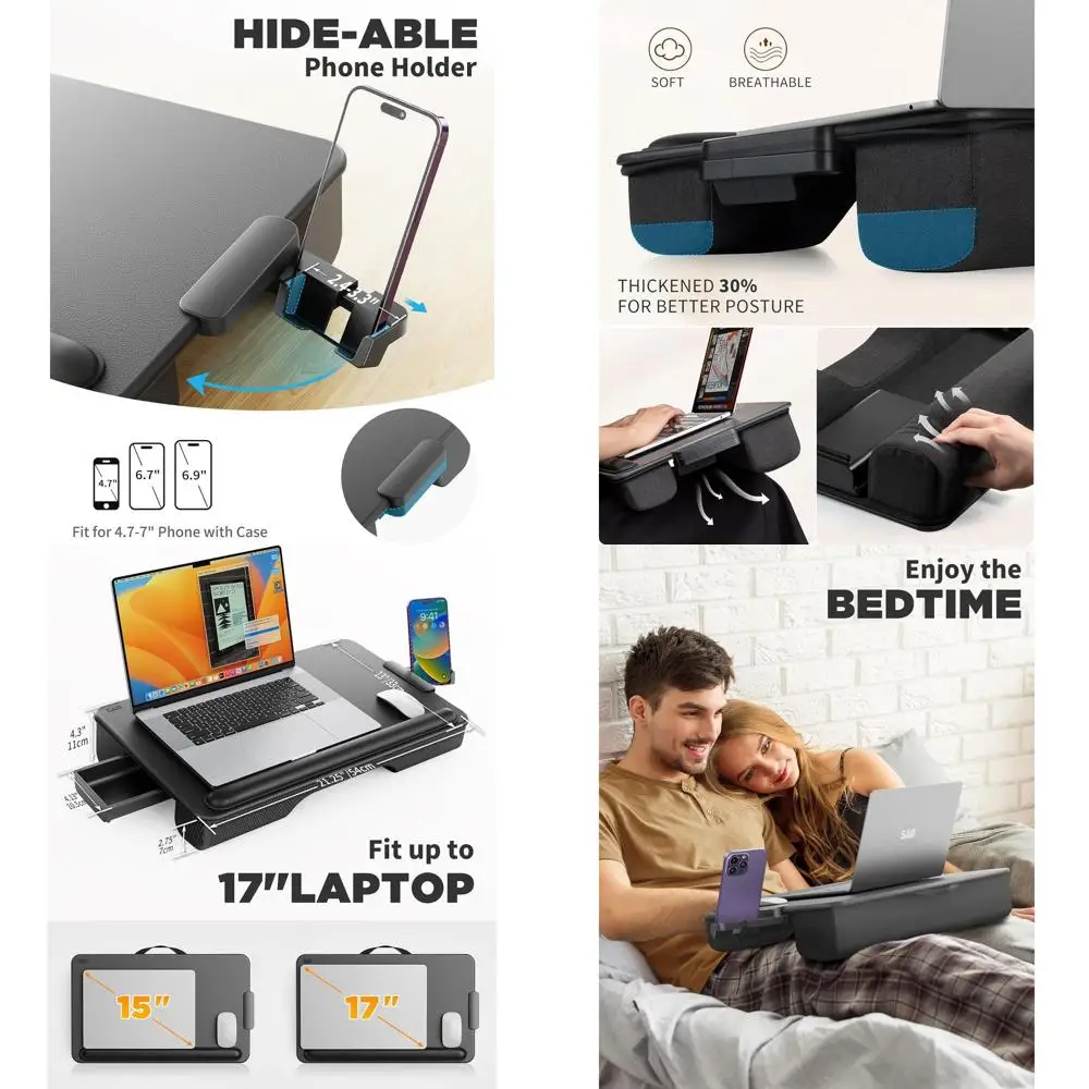 

Портативный столик для ноутбука 17 дюймов с подушкой и выдвижным ящиком для хранения