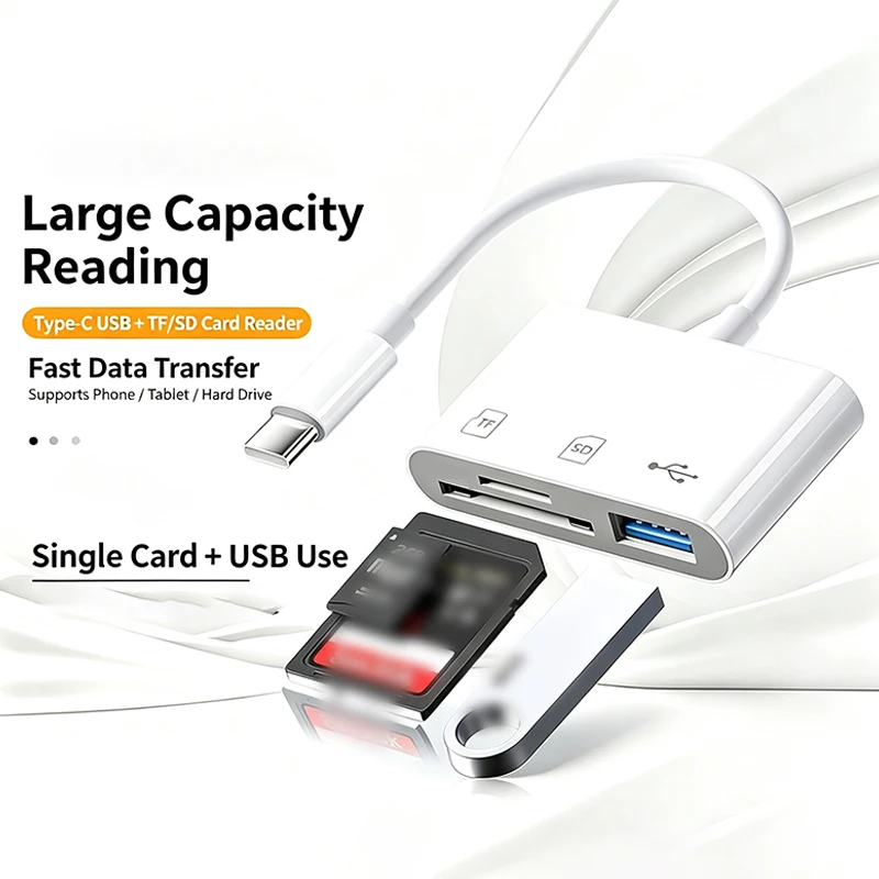 

3-in-1 Type C to USB 3.0/SD/TF Card Adapter, Memory Card Reader for iPhone For iPad For MacBook for Samsung Andro