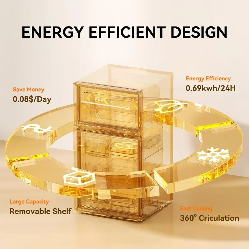 Frestec Mini Fridge with Freezer 3.5 Cu.Ft. 2 Door Refrigerator and Freezer Small Fridge, 37 dB Low Noise, Stainless Steel