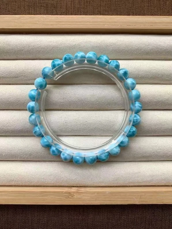 Natural Blue Larimar Gemstone Beads Bracelet 7mm Women Men Pattern Stretch Round Beads Crystal Bracelet Jewelry AAAAAA