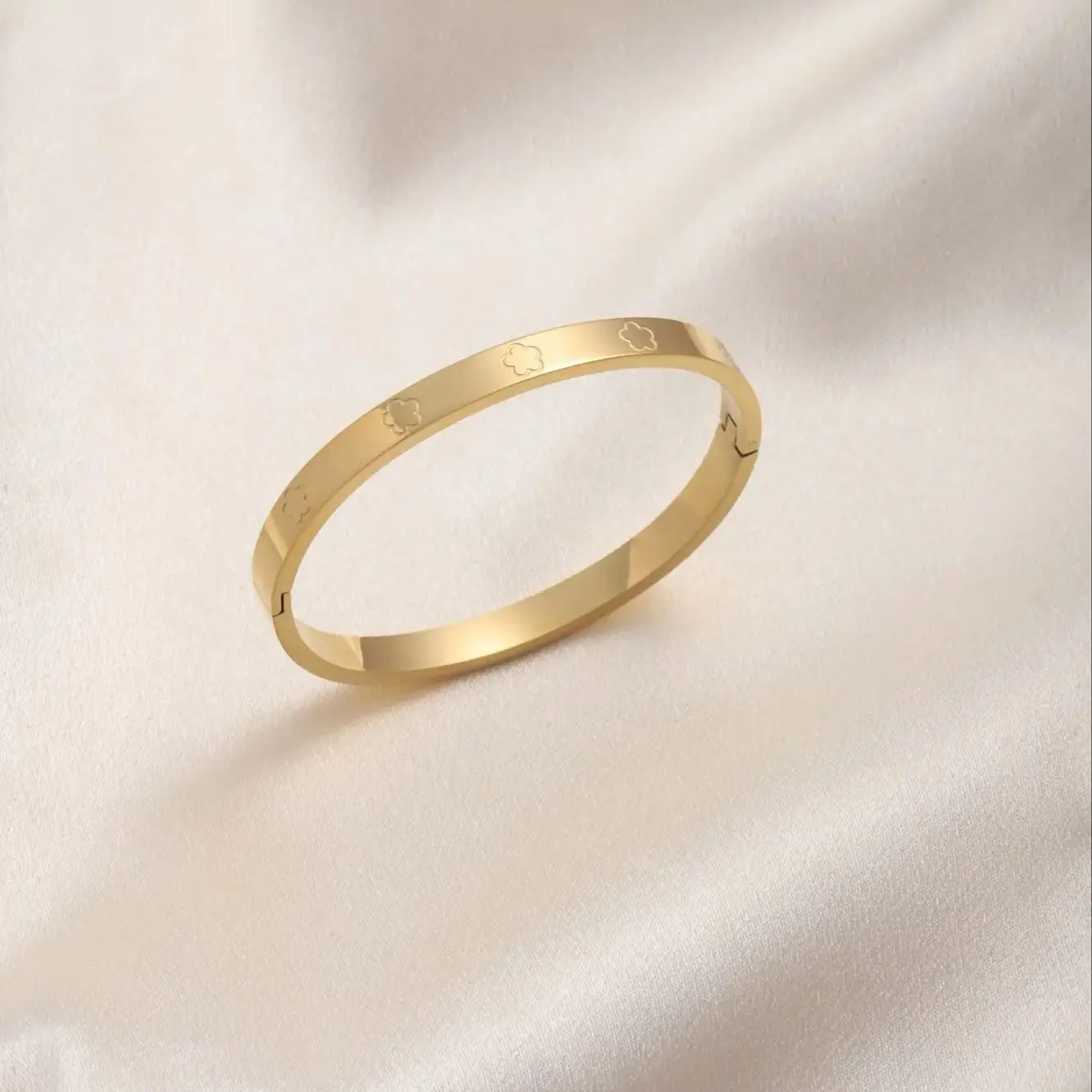 CARLIDANA Stainless Steel Luxury Brand Bangle for Women Gift Flower Clover Pattern Bracelet Gold Color Waterproof Drop Shipping image 6