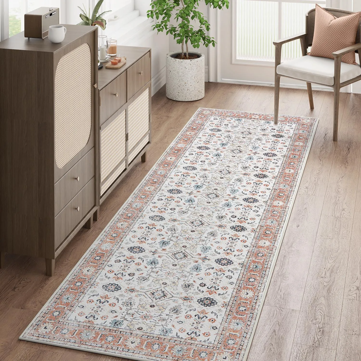 Vintage Persian Medallion Area Rug Washable Traditional Distressed Carpet Non Slip Large Floor Mat Living Room Bedroom Decoratio