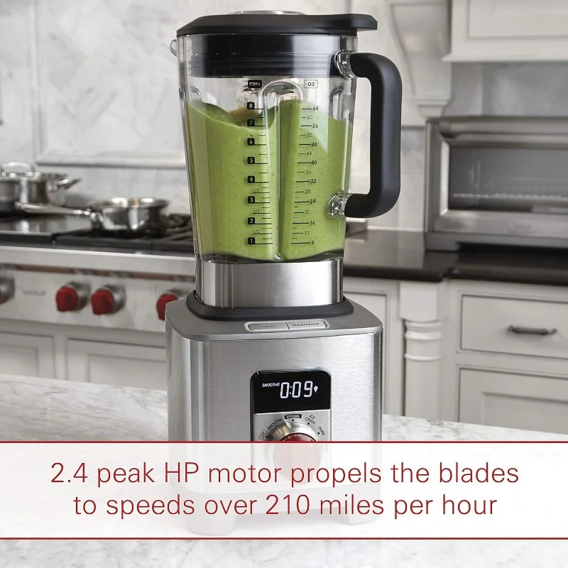 High-Performance Blender, 64 Oz Jar, 4 Program Settings, 12.5 AMPS, Blends Food, Shakes and Smoothies, Stainless Steel