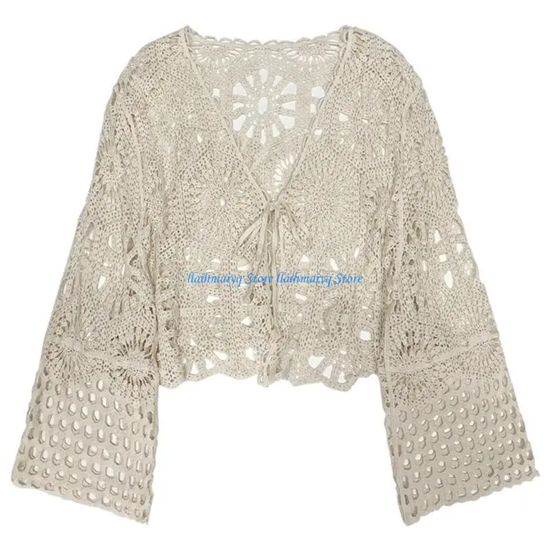 

573B Openwork Knitted Cardigan Soft Breathable Cotton Fabric Versatile Cardigans