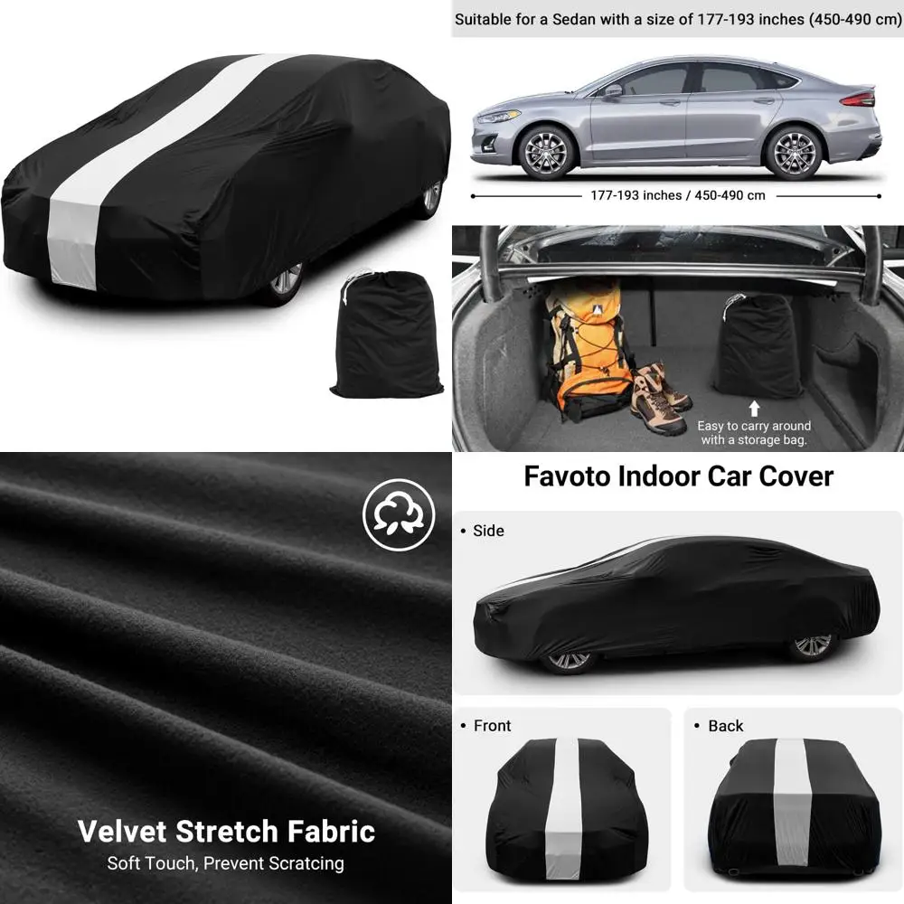 Universelle staubdichte Limousinen-Autoabdeckung, dehnbarer Innenschutz für Autos, 177–193 Zoll, mit Stauraum und vollständiger Abdeckung
