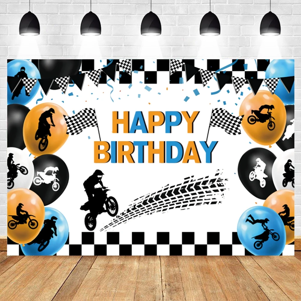 Motocross Racing Car Baby Birthday Photography Backdrop Motorcycle Theme Balloons Boys Birthday Party Background Photo Studio