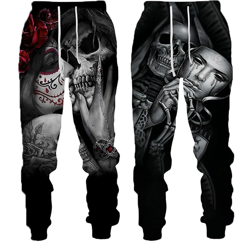 

New Men's Long Pants Outdoor Sportwear Terror Skull Poker Punk Style Printed Casual Joggers Fitness Trousers Fashion Sweatpants