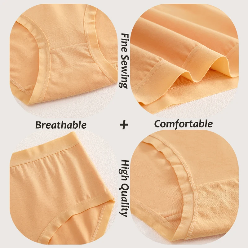 FINETOO 3Pcs/Set Seamless Cotton Panties Women Solid Color High Rise Elastic Briefs Female Soft Comfortable Breathable Underwear