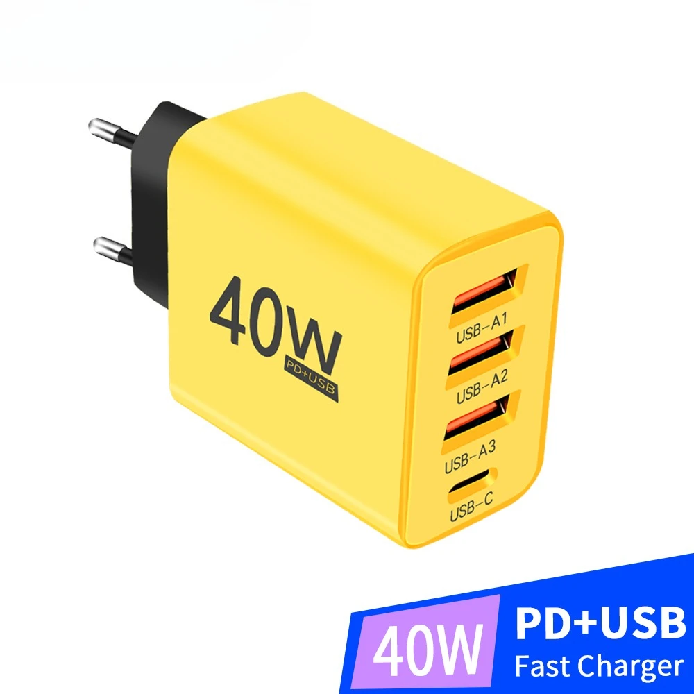 40W USB C Charger 4Ports Quick Charge3.0 Type C Charger Power Adapter EU/US Plug For iPhone Samsung Xiaomi Fast Charging Charger