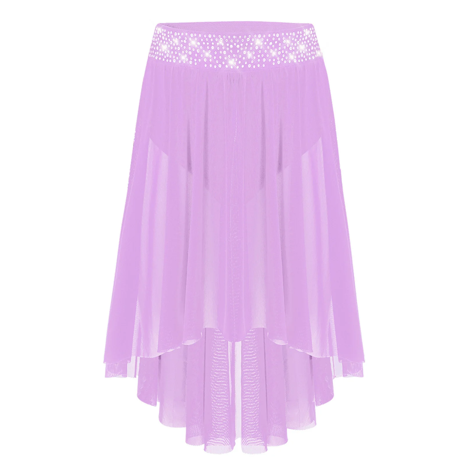 

Kids Girls Luxury Figure Skating Skirt Rhinestones Adorned Elastic Waistband Skirt with Built-in Briefs Ballet Dancce Skirt