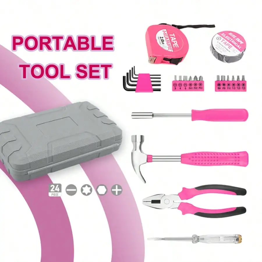 مجموعة أدوات بلاستيكية من سبائك الوردي مكونة من 24/46 قطعة للصيانة اليومية للمنزل #5