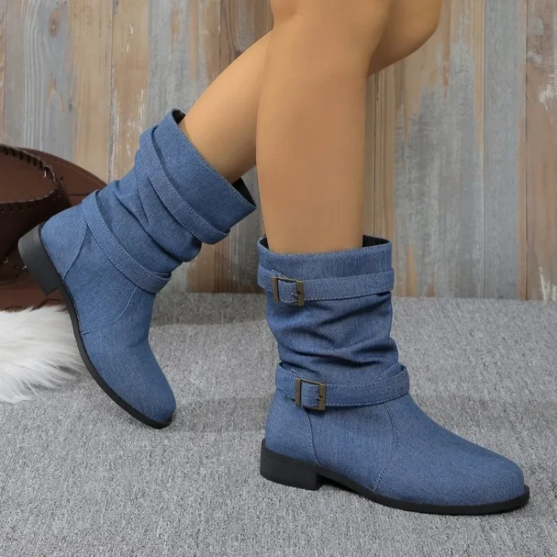 

2025 New Women's Boots Fashion Side Zipper Cowboy Boots for Women Breathable Canvas Casual Boots Light Walking Boot Botas Mujer