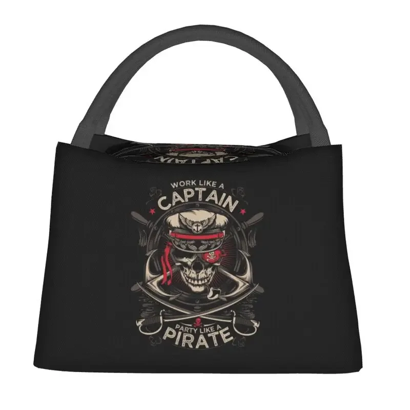 Custom Like A Captain Party Like A Pirate Insulated Lunch Bag for Nautical Skull Sailor Thermal Cooler Bento Box Picnic Travel