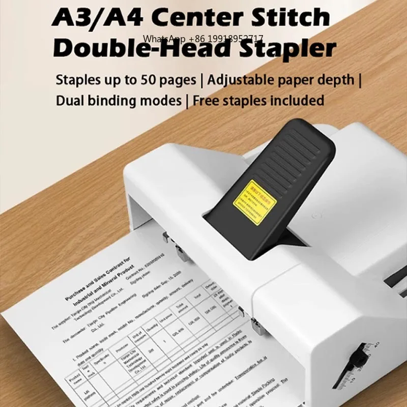 Double Row Heavy Duty Stapler 50 Pages of Paper Double Hole A3 A4 Office Saddle Stitch for 24/6 24/8 Needles Adjustable Binding