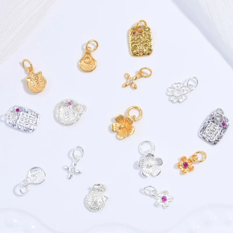 S925 Sterling Silver Flower Petal Shell Blessing Charms DIY Strings Necklace Accessories Wholesale SD61