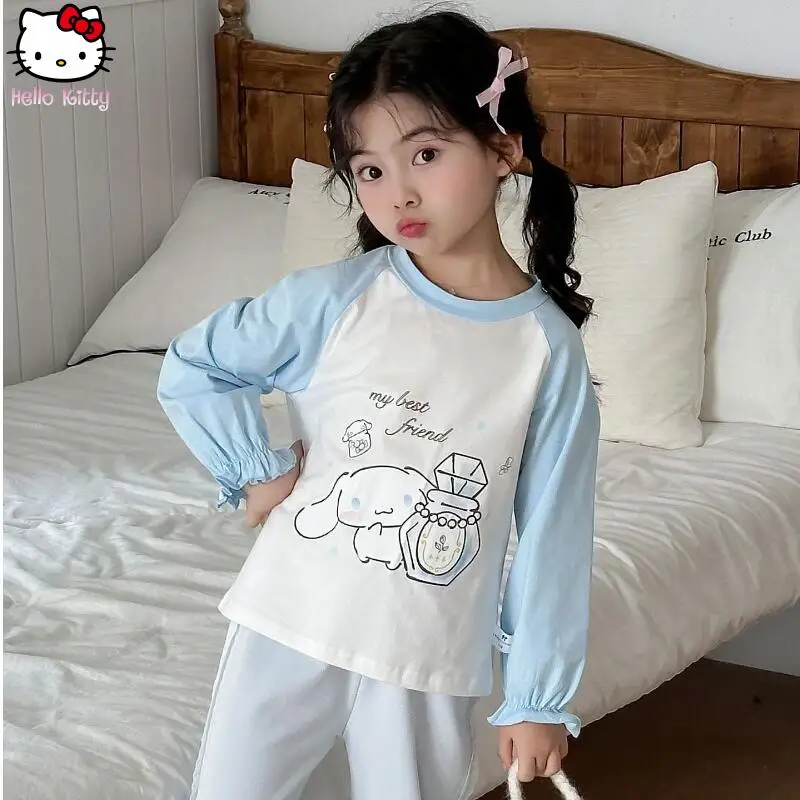

Cinnamoroll Anime Melody Cotton Long Sleeves Sweet Fashion Print Tops Gifts Kawaii Kuromi Autumn New Children's T-Shirt