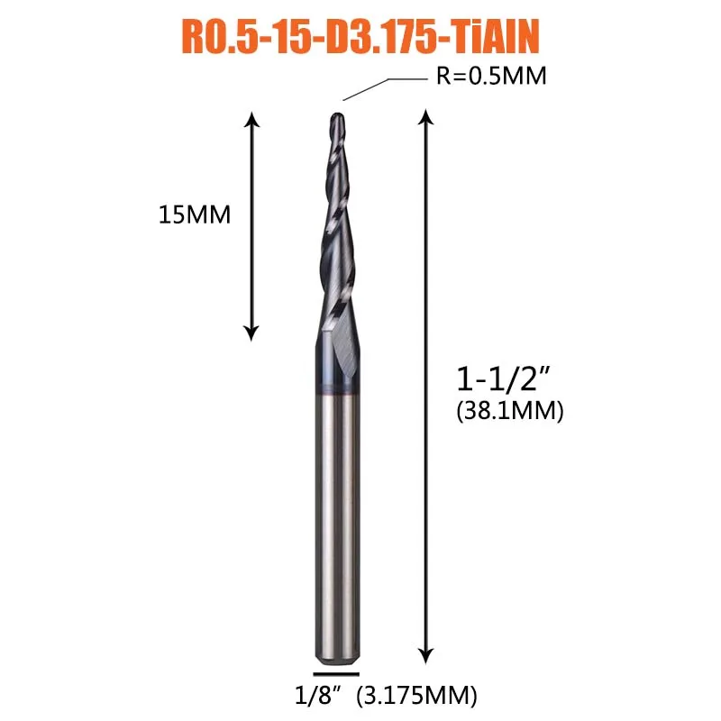 1PC Vhm Frees 4mm 6mm 8mm Bal Neus Tapered Frezen Frezen CNC Taper hout Metalen Frees