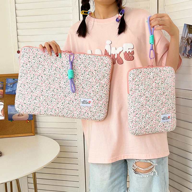 Capa para tablet de 11 polegadas, para ipad air/pro 13, 14 polegadas, capa fofa para laptop para macbook air/pro, bolsa de transporte floral