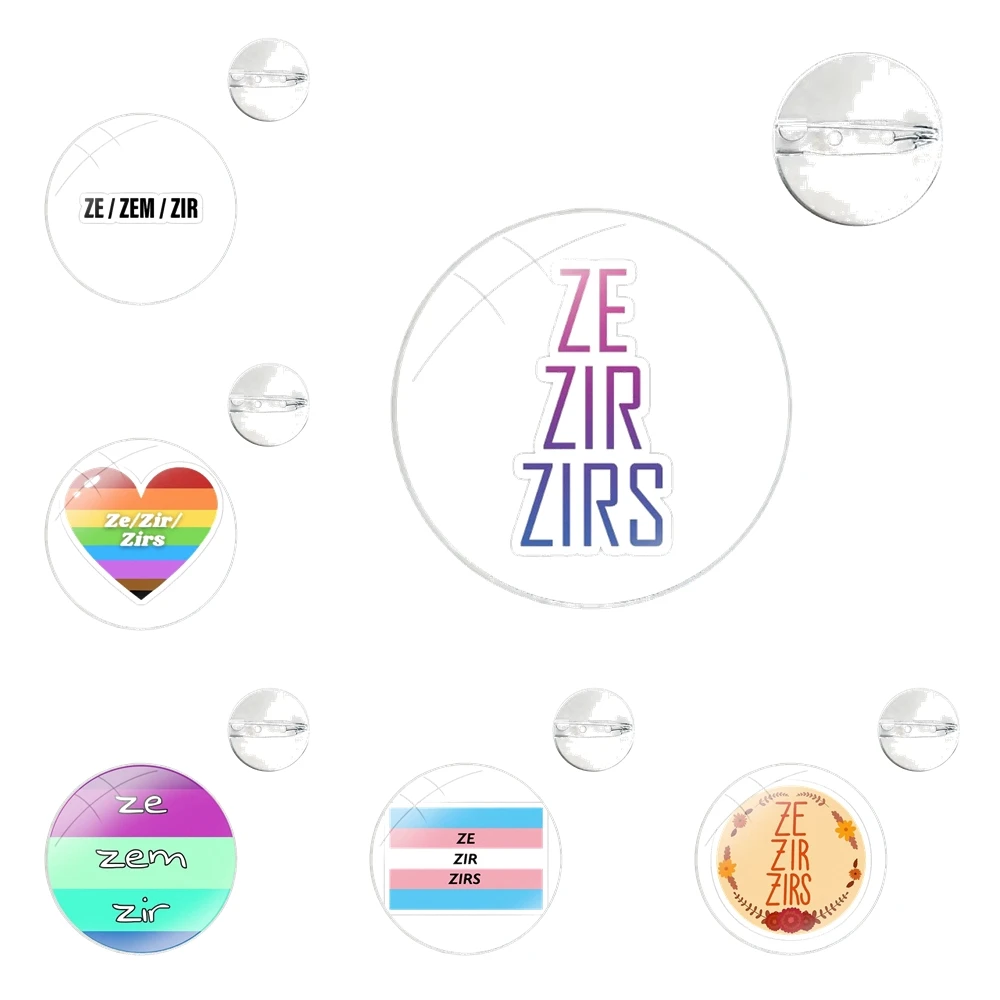 Pins Badge Metal Brooches For Clothes Backpack Decoration gift o My Pronouns Are Ze Zir Zem Bla