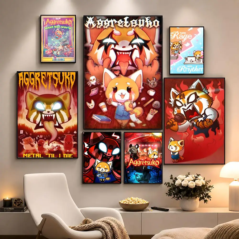 Anime Aggretsuko Retsuko Comedy Poster Peel And Stick Wall Art PP Waterproof HD Bedroom Living Room Home Decor Gift