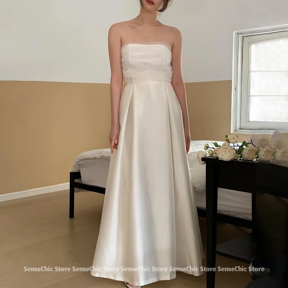 Wedding Dress Woman Satin Korea Sleeveless Strapless Ball Gown Ruched A Line Simple Romantic Bridal Gown Dress 2025 Customized