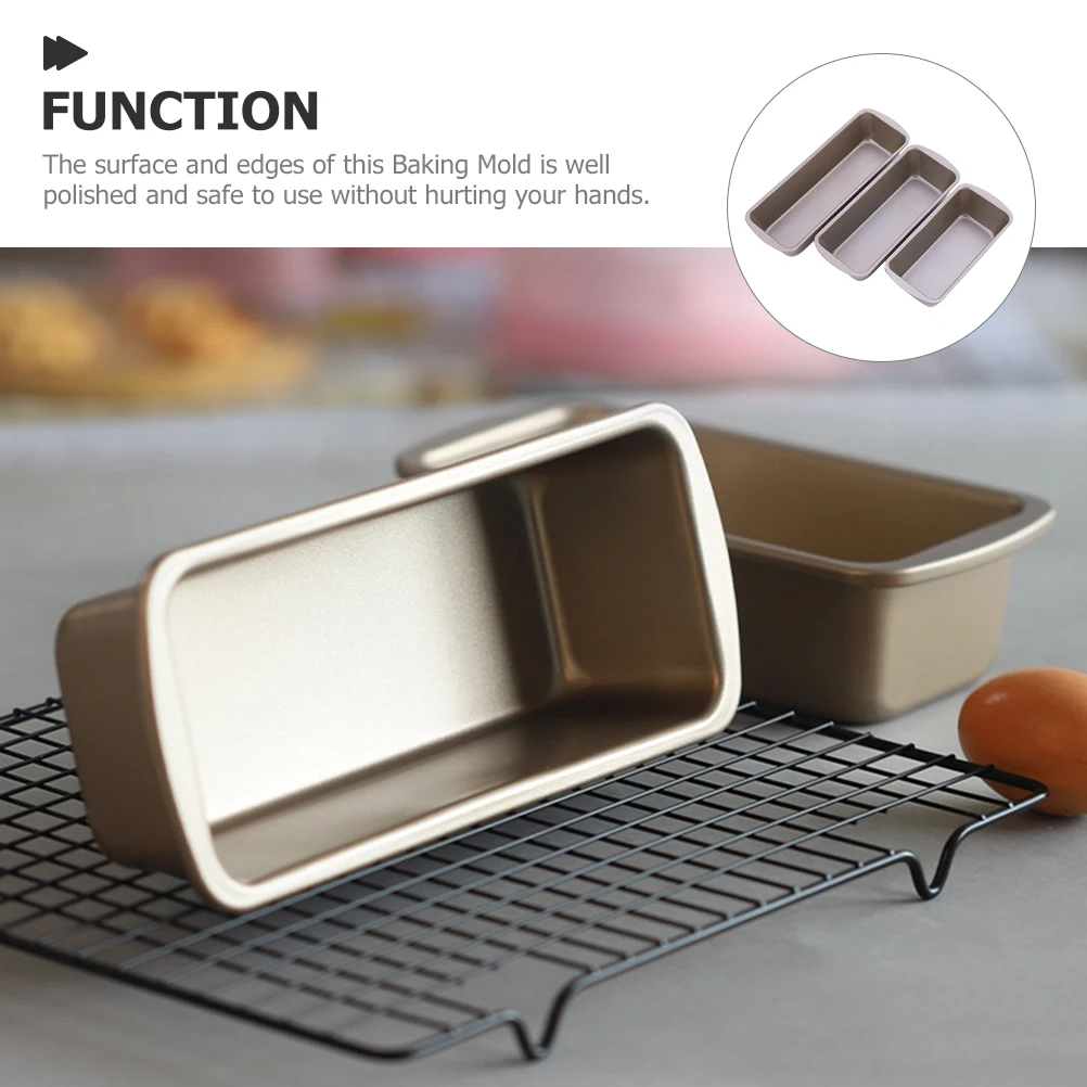 

3pcs Carbon Steel Nonstick Baking Loaf Pan Bread Mold for Toast Household Kitchen Reusable Metal Cake Dish