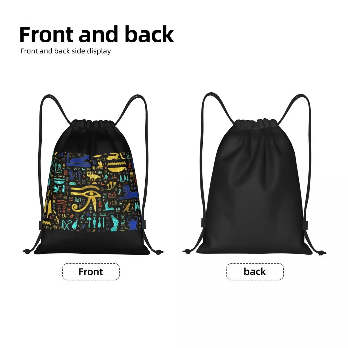 Custom Colorful Ancient Egyptian Hieroglyphic Pattern Drawstring Bag Women Men Lightweight Egypt Sports Gym Storage Backpack