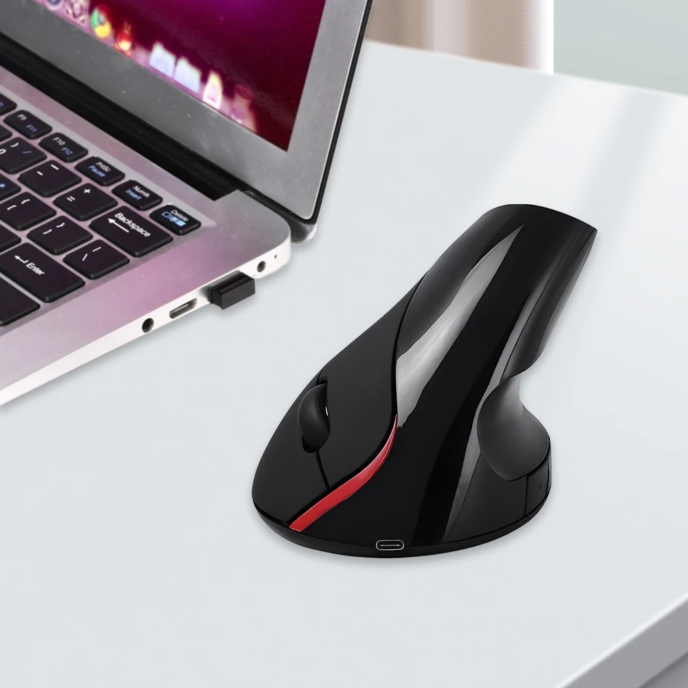 Ratón inalámbrico Vertical de 2,4G, ergonómico, recargable, receptor USB, 2400 DPI, 6 botones, ordenadores portátiles, ordenador y PC