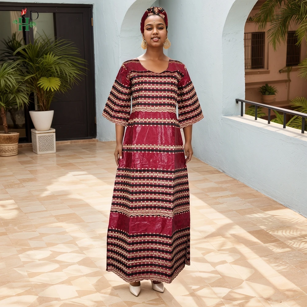 

H&D New African Dresses For Women Embroidery Bazin Floral Boho Dresses Ankara Rich Long Robes Tradition Party Wedding Ramadan