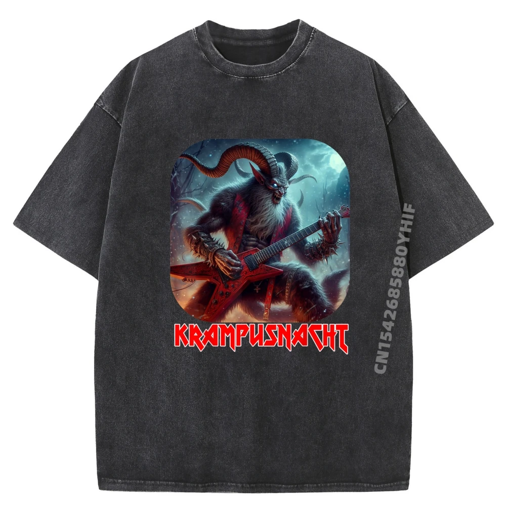 

Krampusnacht Electric Guitar Holidays Luxury T Shirt Woman Band Tshirts Vintage Washed Tee Shirt For Men