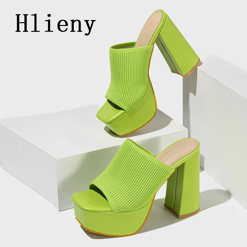 Hlieny Roma Style Knitted Platform Slippers Chunky High Heels Women Peep Toe Fashion Pumps Ladies Shoes Sandals Size 35-42