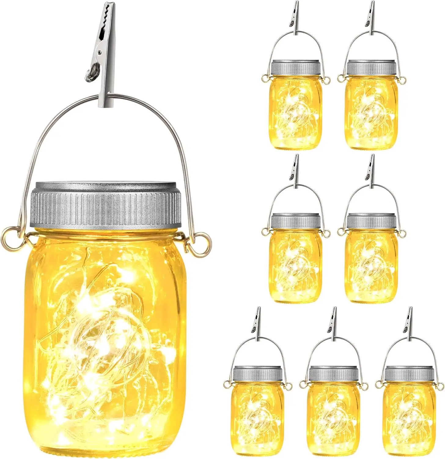 

8 Pack Solar Lanterns, Waterproof Mini Mason Jar Lights for Yard Garden Patio Decoration, Warm White
